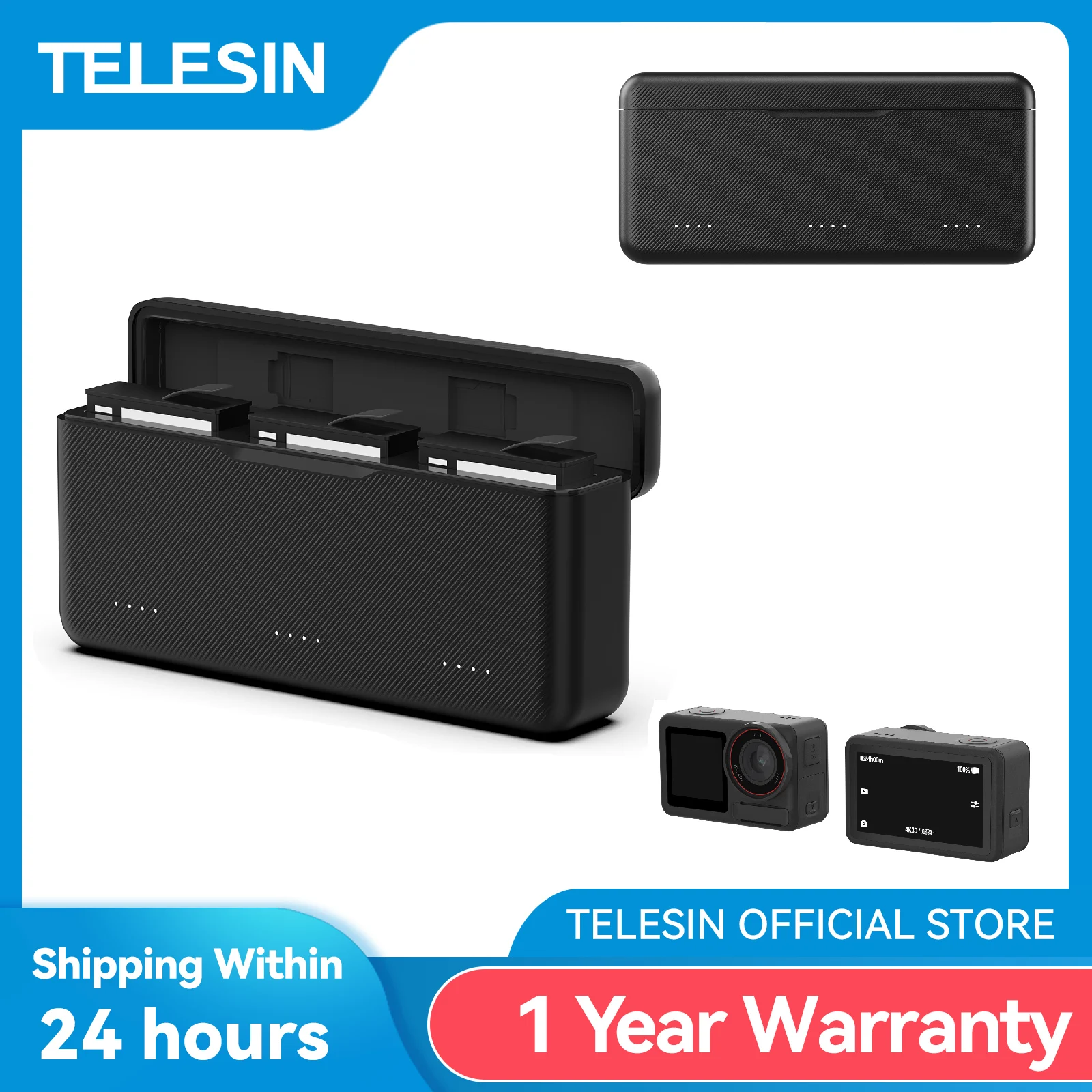 

TELESIN 18W PD Fast Charger For DJI OSMO 360 Action 5pro TF Card 3 Slots Battery Pocket Charging Box for DJI 360 Action 5pro