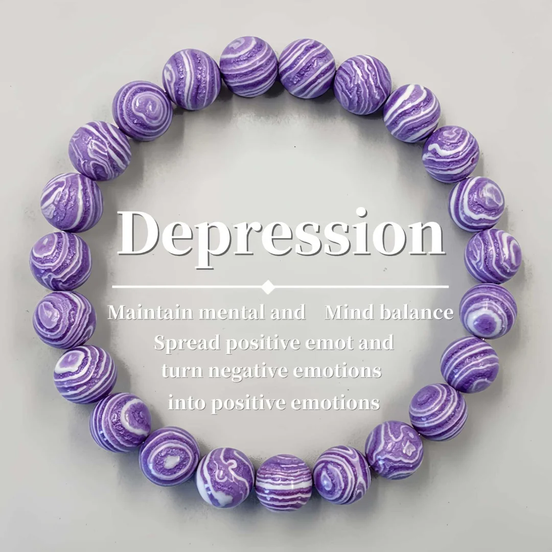 Bracelet de guérison rayé violet pour soulager l'anxiété et la dépression, équilibre émotionnel, unisexe, méditation, bijoux apaisants en pierre, cadeau