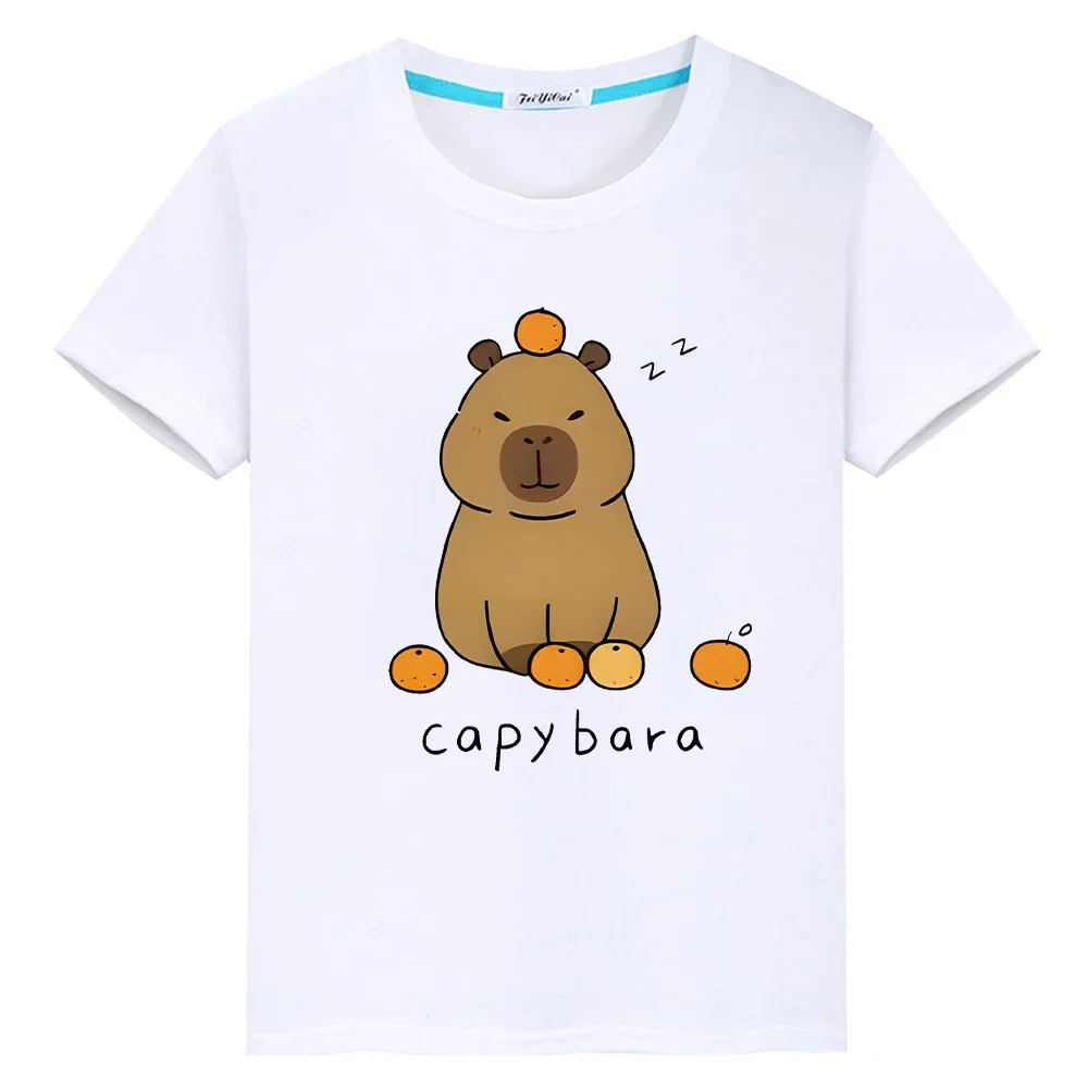 

Capybara print t shirt for kids boy 10year 100%Cotton Capybara anime Short Tees pride tshirt Tops girls clothes y2k one piece