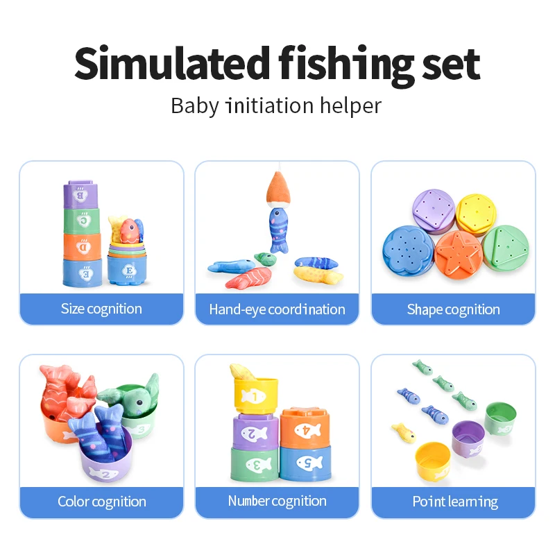 Jouets de poisson Montessori, jeu de pêche en tissu pour les tout-petits de 6 à 12 mois, jouet sensoriel, tasses empilables, comptage des nombres, tri des couleurs, cadeau