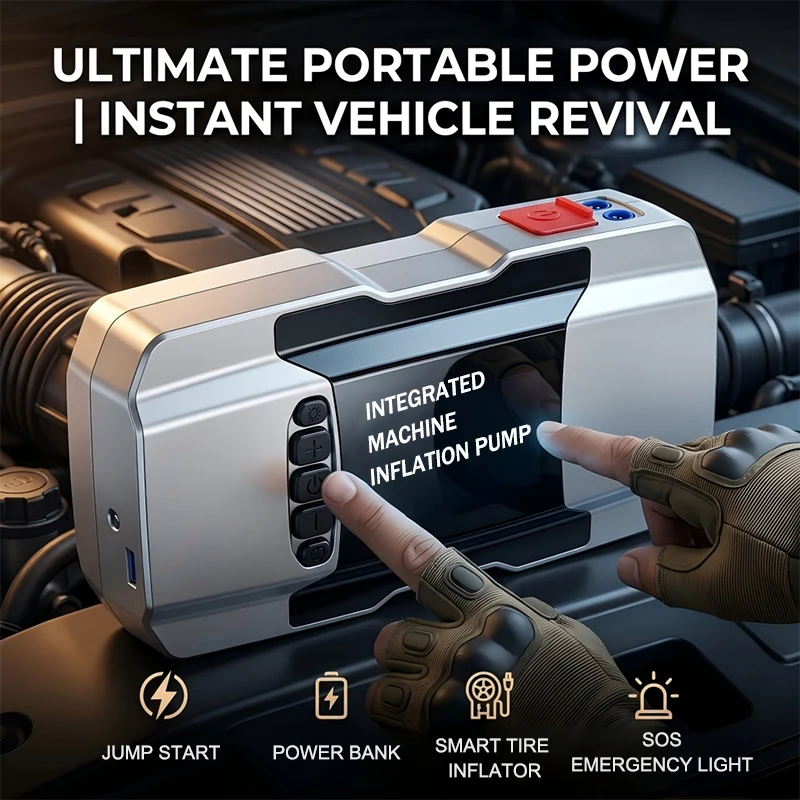 Air Pump Portable Car Jump Starter With Air Compressor Tire Inflator And Emergency Kit Integrated Machine Inflation Pump