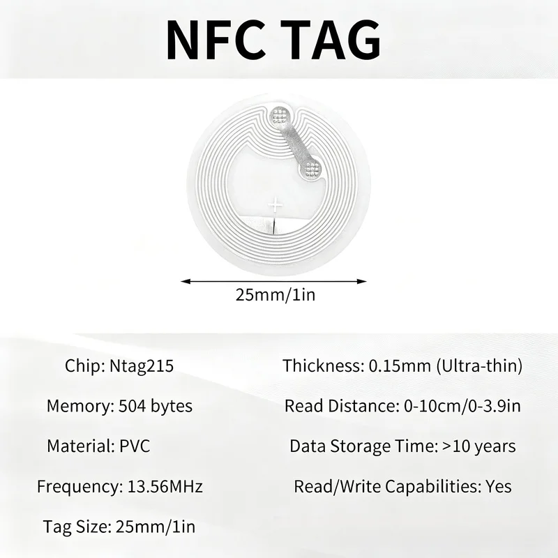 50PCS Original NTAG215 NFC Stickers 504 Bytes Blank Rewritable Adhesive Labels for NFC Enabled Smart Mobile Phones