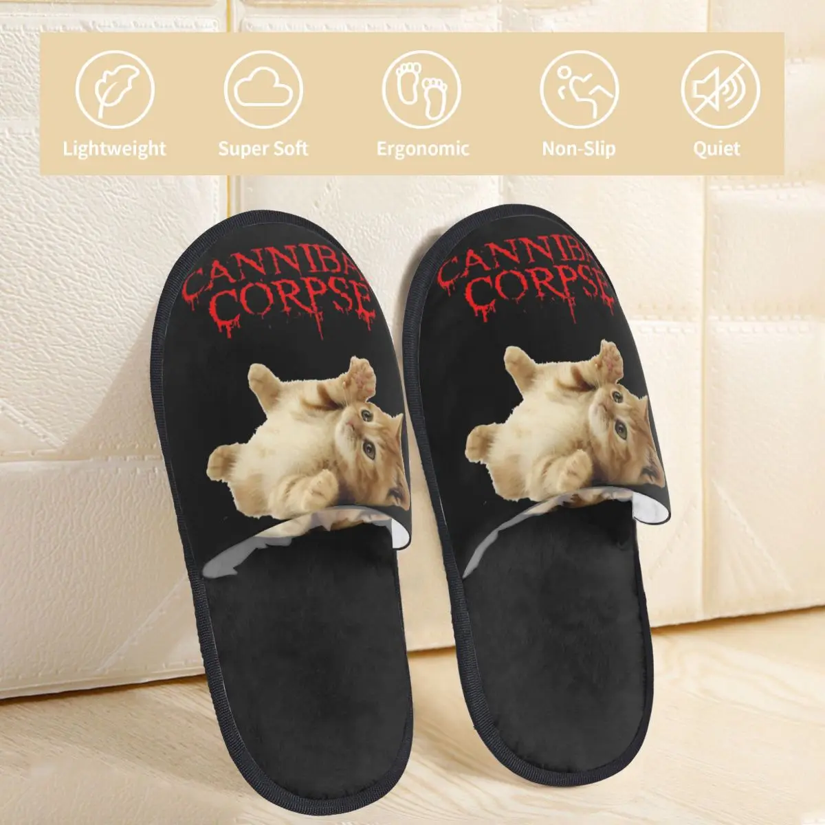 Cannibal Corpse Home Cotton Shoes Slippers Non-slip Cute Cat Cozy Memory Foam Slides Bedroom