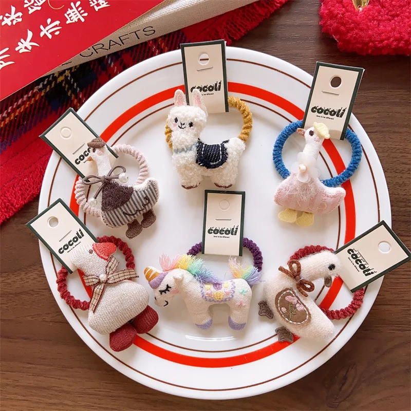 

Резинки для волос для девочек из мягкой ткани: милые формы утки/лебедя/единорога, мягкая текстура, эластичные и безопасные для волос, идеальные.