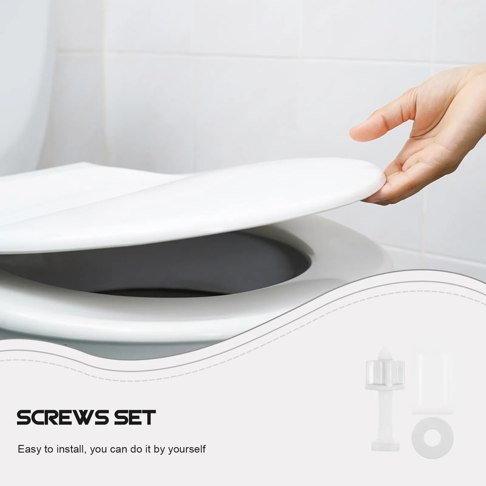 

2 комплекта пластиковых винтов для унитаза, квадратные шарнирные болты, гайки, шайбы, сменный комплект винтов и болтов для установки и крепления крышки унитаза