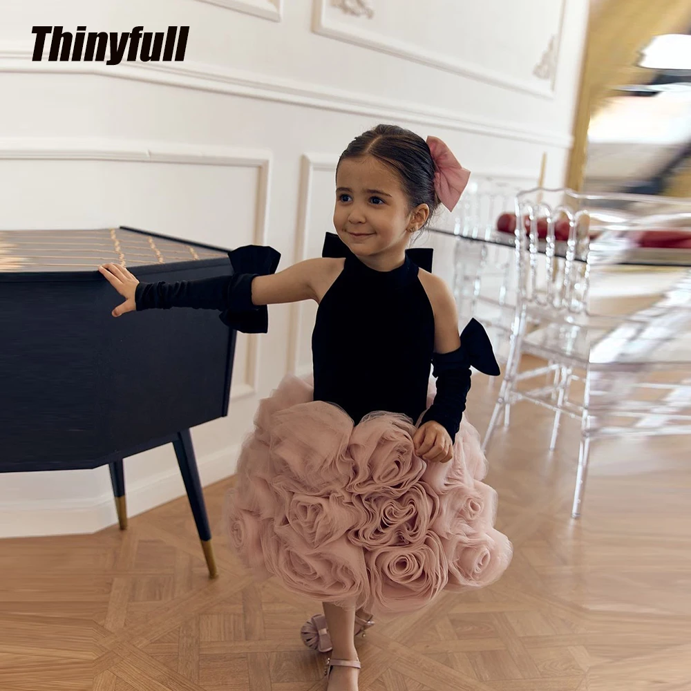 

Thinyfull A-line Velvet/Tulle Flower Girl Dress Detachable Sleeves Children's Evening Dresses Princess Birthday Gowns Customized