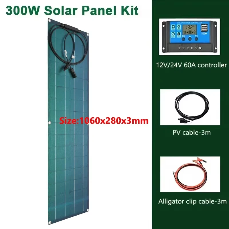 600W 300W Flexibel Zonnepaneel Kit 18V Monokristallijn Cel Zonne-Energie Systeem Voor Outdoor Camping Jacht Auto Rv Boot Power Noodgeval