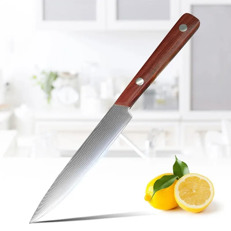 Kochmesser aus Damaststahl, 12,7 cm, Allzweckmesser, Hackmesser, Schälen, Grillen, Schälen, Küchenmesser, Holzgriff, Kochutensilien