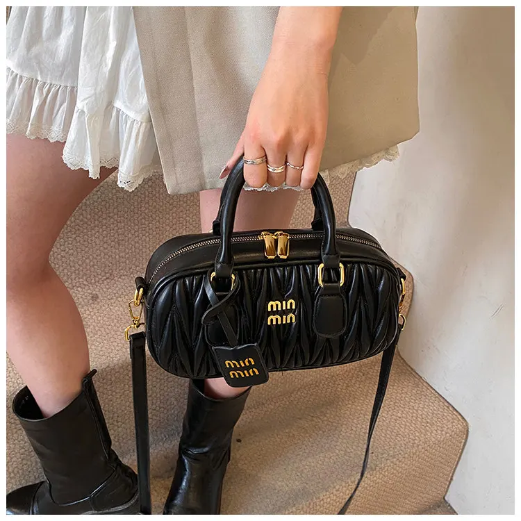 

Vintage Textured Bowling Ball Bag 2026 New, Pleated Chic Top Handle Shoulder Purse, Versatile Pillow Crossbody Handbag