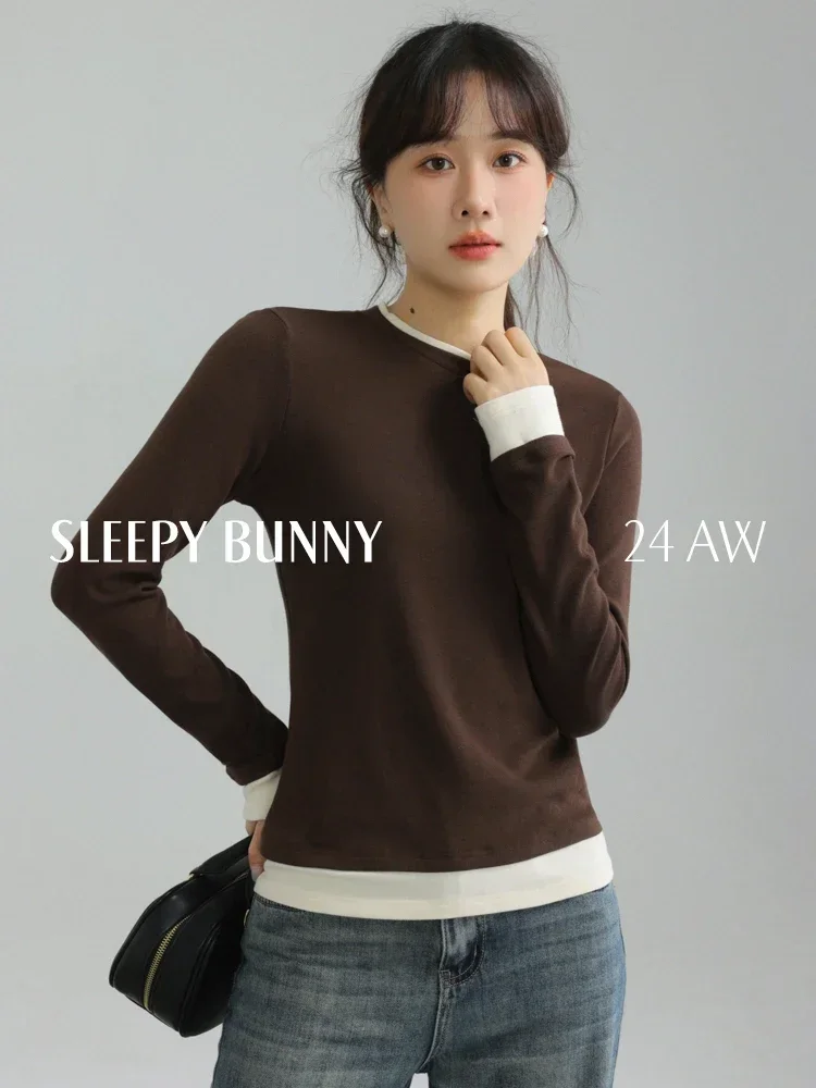 Winter Dames Slim Fit Gelaagd Ontwerp T-shirt met lange mouwen Ronde hals Basisshirt Elegante kleine binnentop met normale schouders