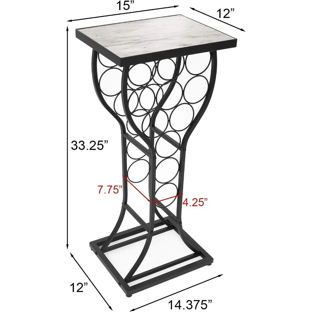 Wine Rack Console for Home Bar - Mini Wine Stand with Faux White Marble Table Top