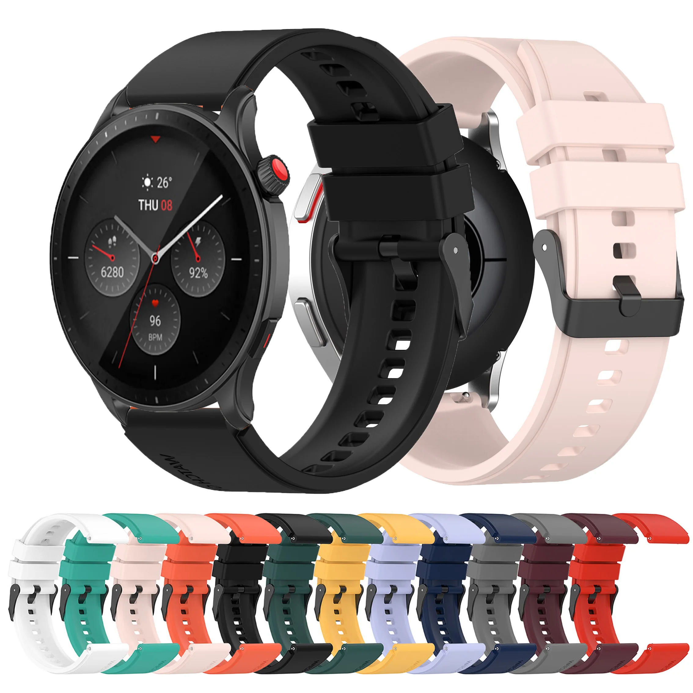 화미 아마즈핏 GTR 미니 GTR3 GTR4 프로 42mm 47mm Bip5 GTR2 GTR2E 2 3 4 팔찌 스포츠 손목밴드 20mm 22mm 실리콘 스트랩 밴드