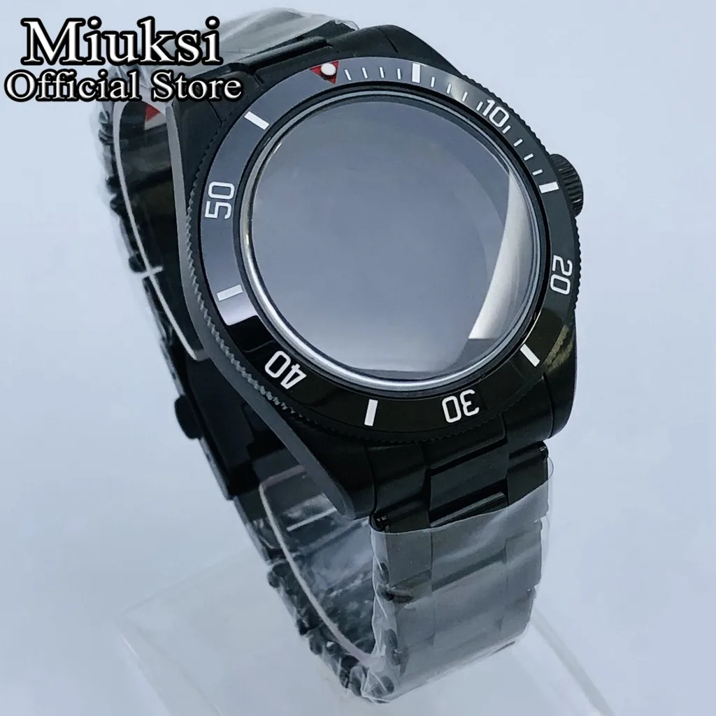 Miuksi 39mm black watch case black blue green red silver bezel domed sapphire glass fit NH35 NH36 NH34 ETA2824 PT5000 movement