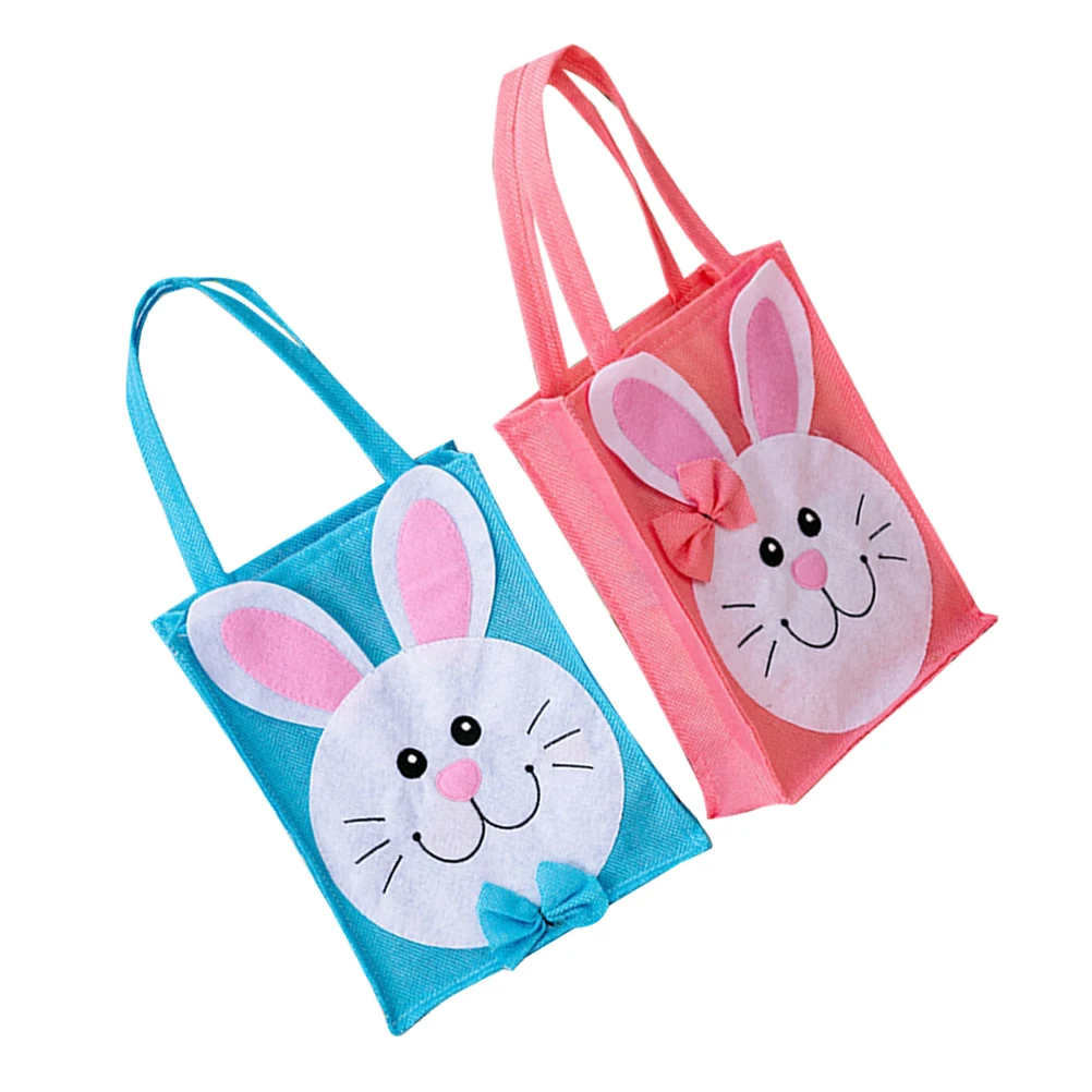 

2Pcs Couple Rabbit Gift Bags Adorable Easter Bunny Ears Shape Reusable Storage Blue Pink Non Woven Candy Snacks Bags Decor