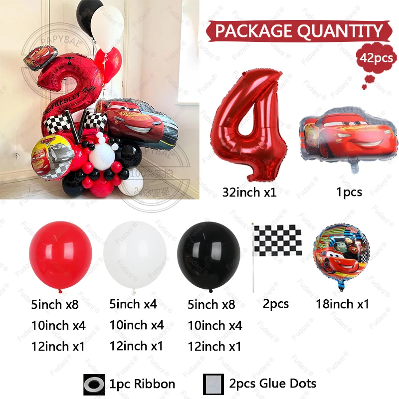 42 قطعة/مجموعة بالونات رقائق مستوحاة من سرعة المتسابق-مجموعة تزيين الحفلات لعشاق سيارات السباق بالون رقمي من فيلم الألومنيوم 1-9