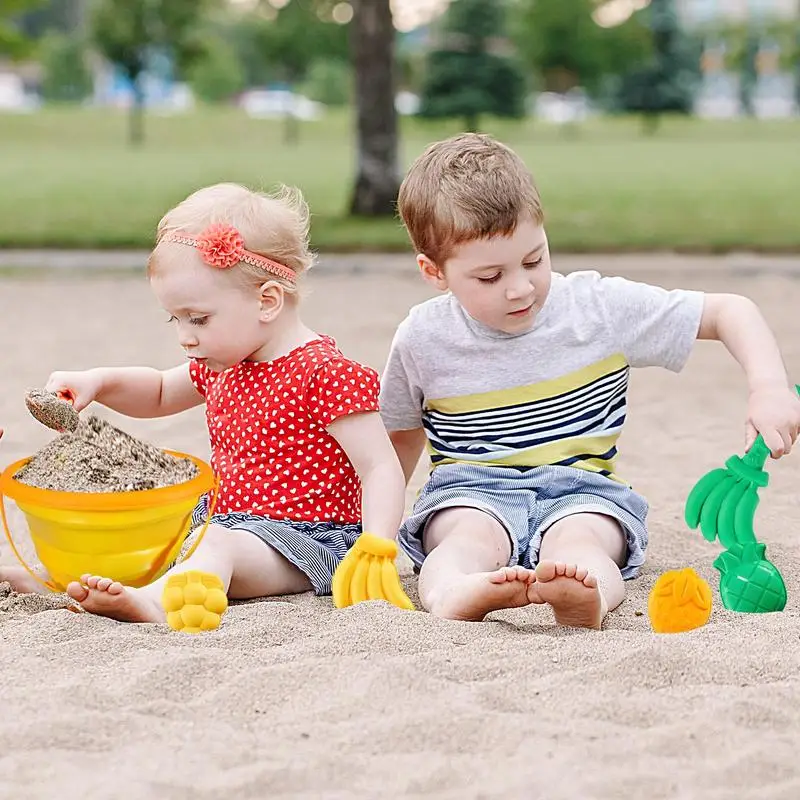 

8pcs Beach Sand Toys Summer Beach Game Children Toys Beach Sand Toys Foldable Bucket Beach Shovel Fruit Styling Toys Set