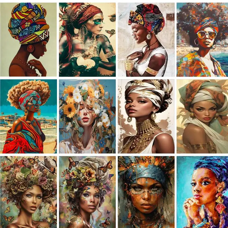 

PhotoCustom Oil Painting By Numbers African Women For Adults Coloring By Numbers Figure Painting Gift Home Decoration Acrylic Pa