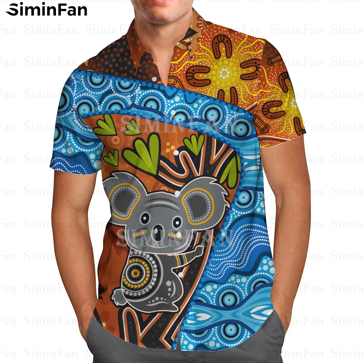 Koala Aboriginal Animal 3D Printed Mens Hawaiian Aloha Shirts Male Luxury Camisa Summer Beach T-Shirt Unisex Tee Top Colorful T2