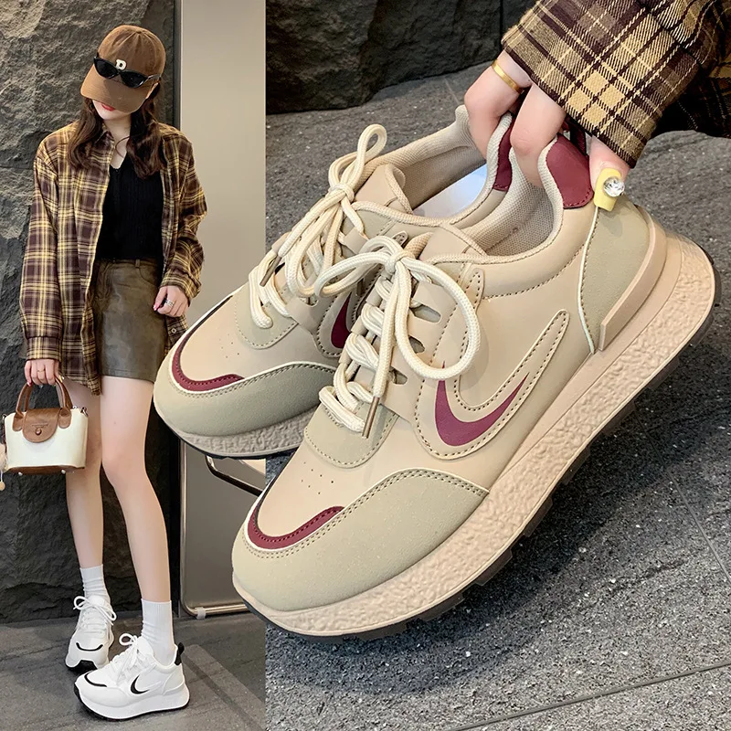 

Dad Shoes Women 2025 Autumn New Korean Style Breathable Student Sports Shoes Women's Thick Sole Casualins Trendy Shoes