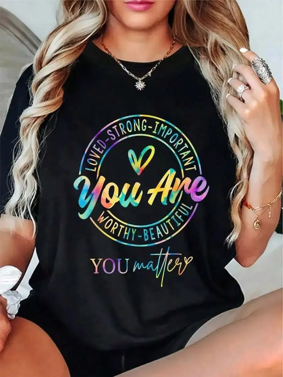 Mental Health Matters T-Shirt Women Positive Energy Message Graphic Tee O Neck Soft Breathable Top Casual Outfits