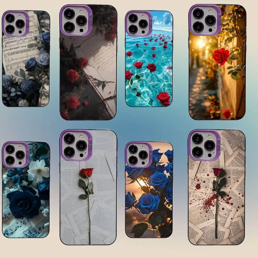 

Rose Phone Case For iPhone 16,15,14,13,12,11,Mini,Pro,SE,MAX,plus,Purple Matte Silicone Cover