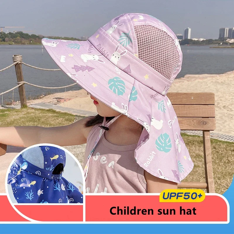 Kids Sun Hat UPF 50+ Wide Brim Sun Mesh Protection Hat for Boys and Girls Rollable Design Beach Hats with Adjustable Chin