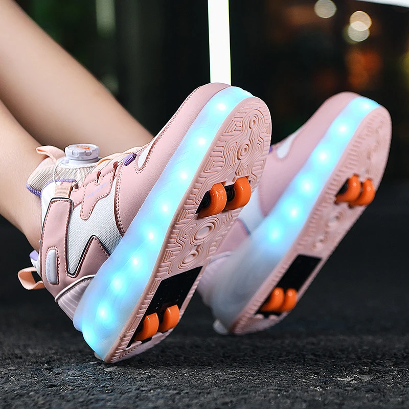 Roller Skate Shoes Kids 4 Wheels Sneakers Boys Girls Fashion Casual Sport Light Up Boots Children Toy Gift Game Footwear