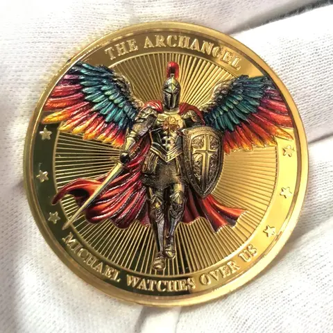 Gefiederter Ritter, vergoldete Gedenkmünze, Erzengelrüstung, Krieger, Herausforderungsmünzen
