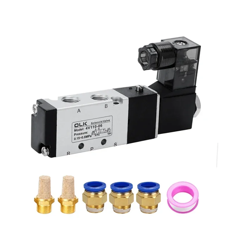 Solenoid Pneumatic Valve 4V110-06 5/2 Way 5 Port 2 Position For Air Compressor Valve DC12V 24V AC24V 110V 220V