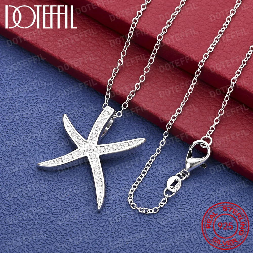 925 Sterling Silver AAA Zircon Sea Star Pendant Necklace For Woman Charm Wedding Engagement Fashion Jewelry