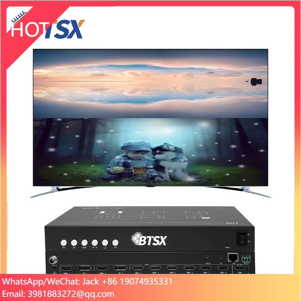

4K60 Multi для безопасности и вещания, разделение на 8 окон, пульт дистанционного управления, бесшовное переключение, мультидисплей