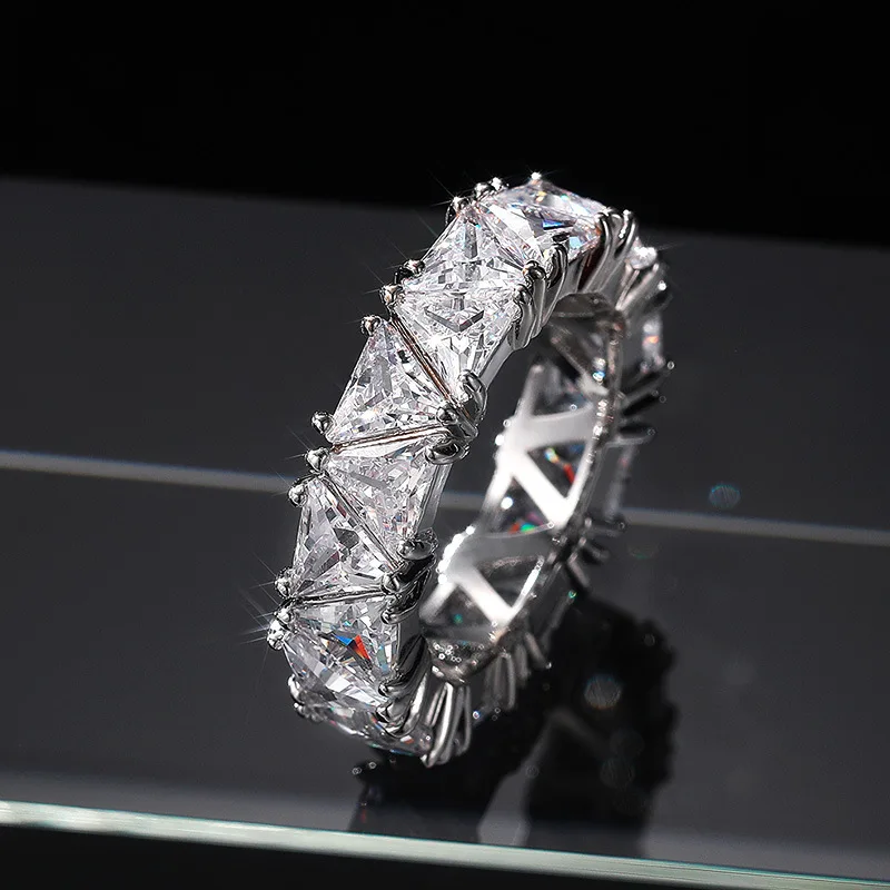 UILZ Fashion Cubic Zirconia Triangle Hollow Ring For Women Men Silver Couple Copper Ring Holiday Gift Party Jewelry Gift image 4