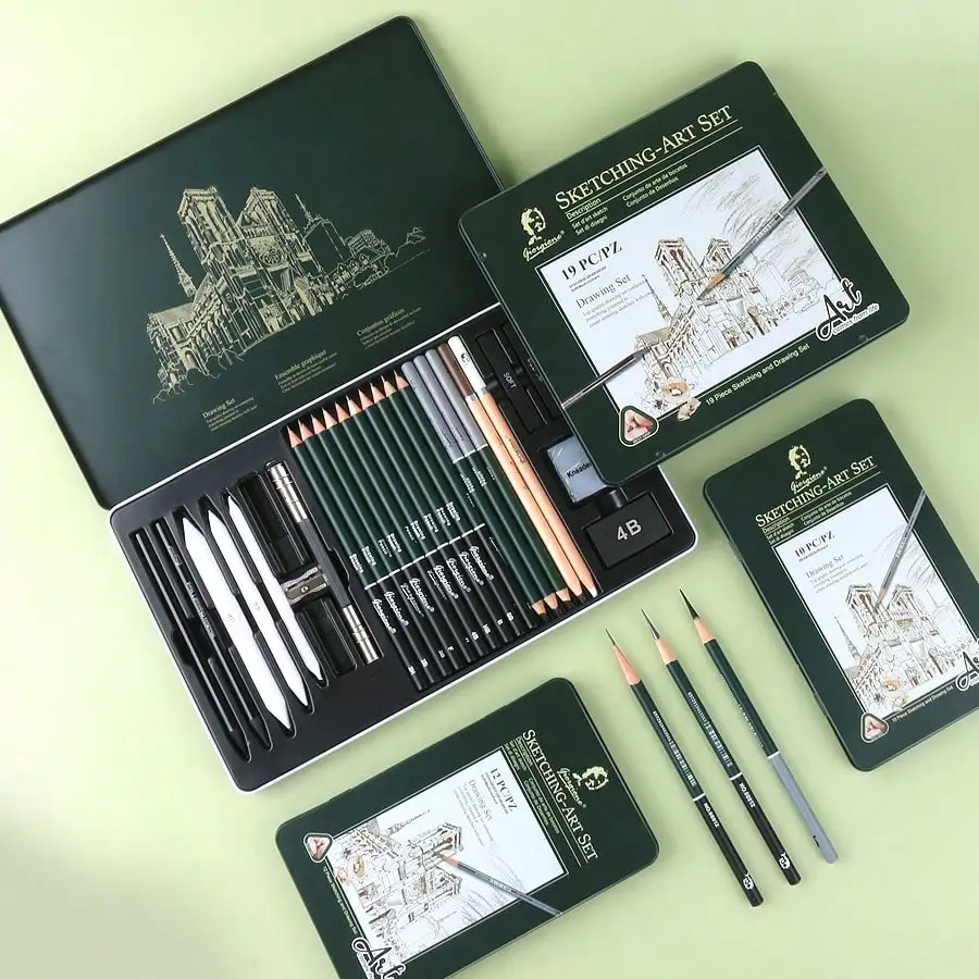 

10/12/19/27pcs Sketch Pencil Set, Professional Charcoal Drawing Kit, Portable Iron Box, Woodless Pencils, Art Painting Tools.