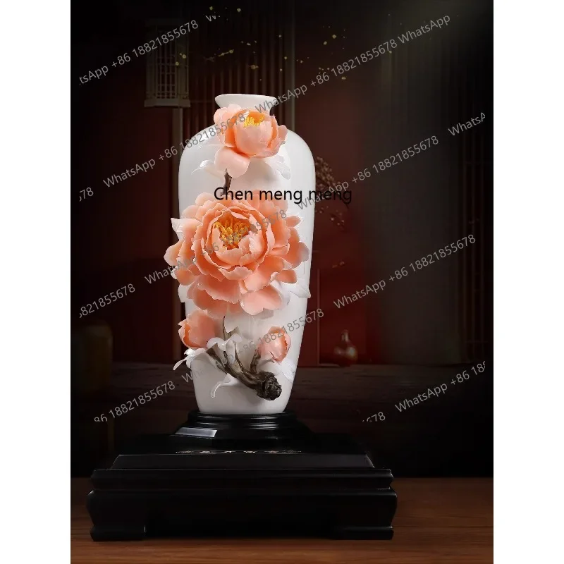 Flowers bloom rich intangible cultural heritage handmade ceramic peony vase ornament desktop porch decoration housewarming gift