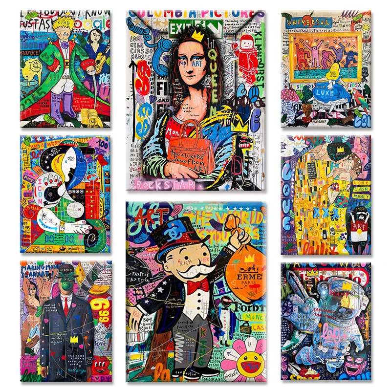 شارع الكتابة على الجدران الفن قماش اللوحة الأمير الأميرة الملكة الفنان أليك احتكار سخيف الشرير الملصقات طباعة جدارية ديكور المنزل جدار الفن