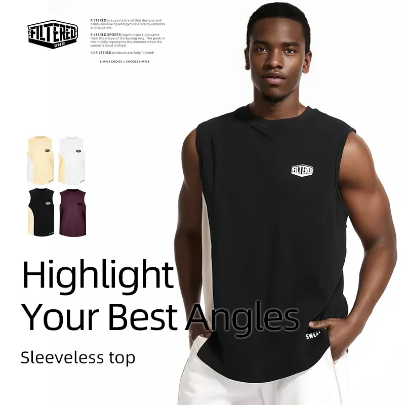 FILTERED SPORTS Men's Cotton boxing Sleeveless T-shirt Bodybuilding Workout Tank Tops Muscle Fitness Shirts Male Jackets Top