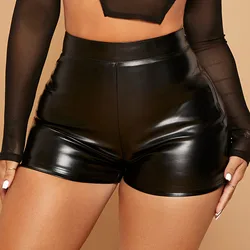 2022 Sexy Womens Shorts Shiny Elastic High Waist Shiny Faux PU Leather Short Pants Slim Hot Dance Clubwear Mini Shorts