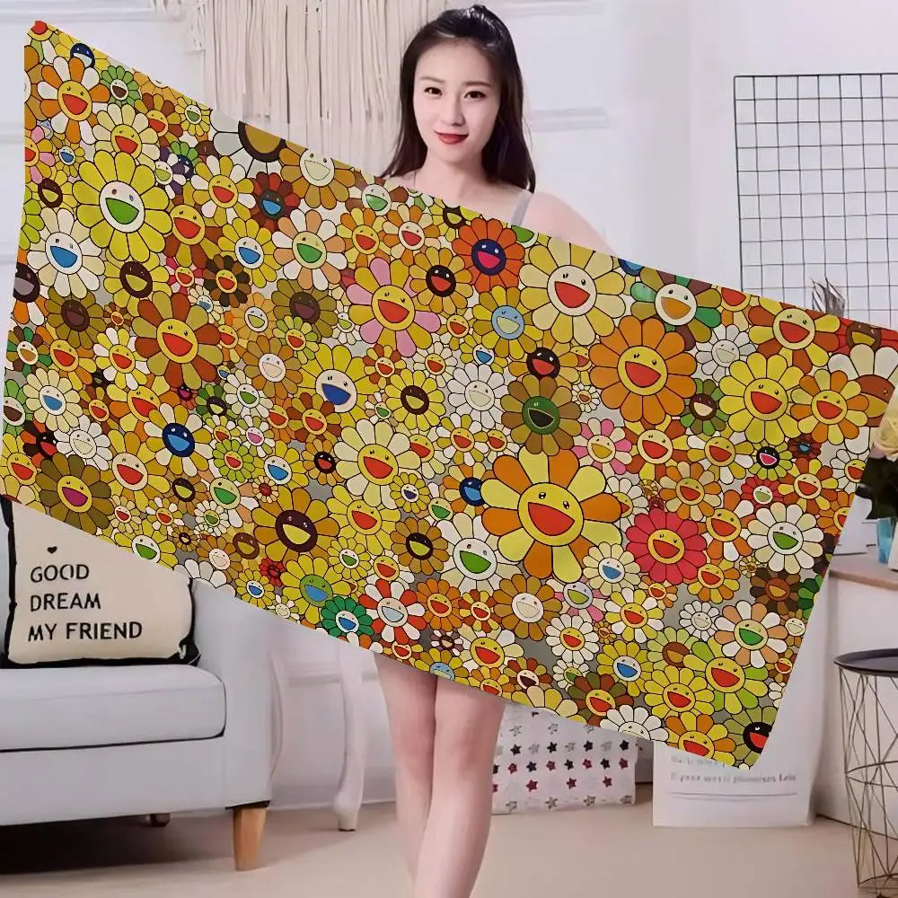 Art T-Takashi M-Murakamis Beach Towel Colorful Bath Towels for Girl Microfiber Quick Dry Custom Sand Free Beach Spa Gym Pool