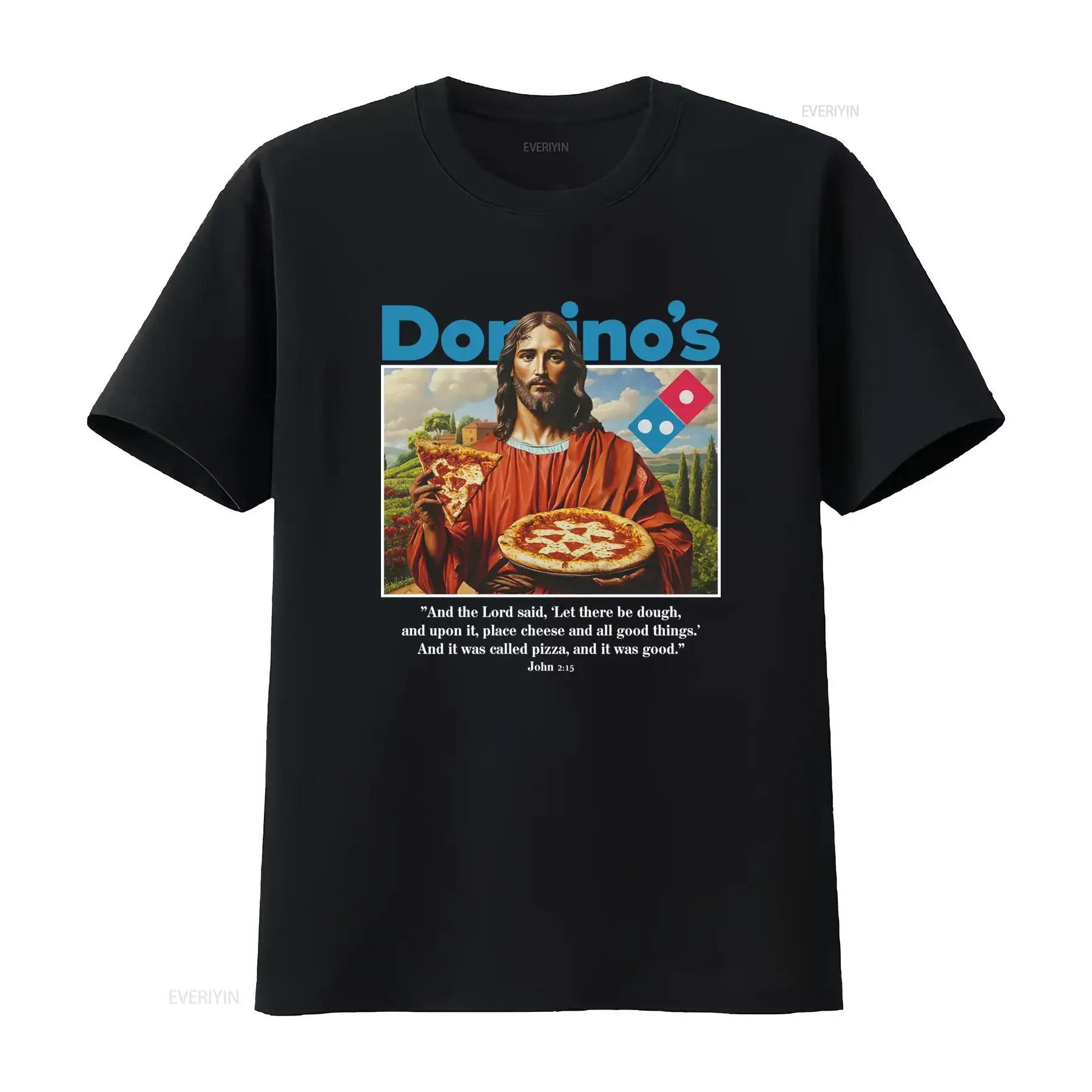 Dominos T Shirt Funny Jesus Pizza Design 55 vintage Washed designer clothes Unisex Stretched graphic Comfortable Stylish