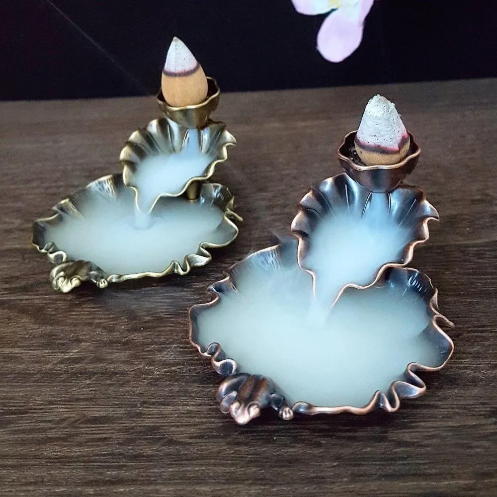 Retro Mini Incense Burner Counter Current Chinese Decorative Lotus Leaf Frog Incense Burner Alloy Material Home Decoration