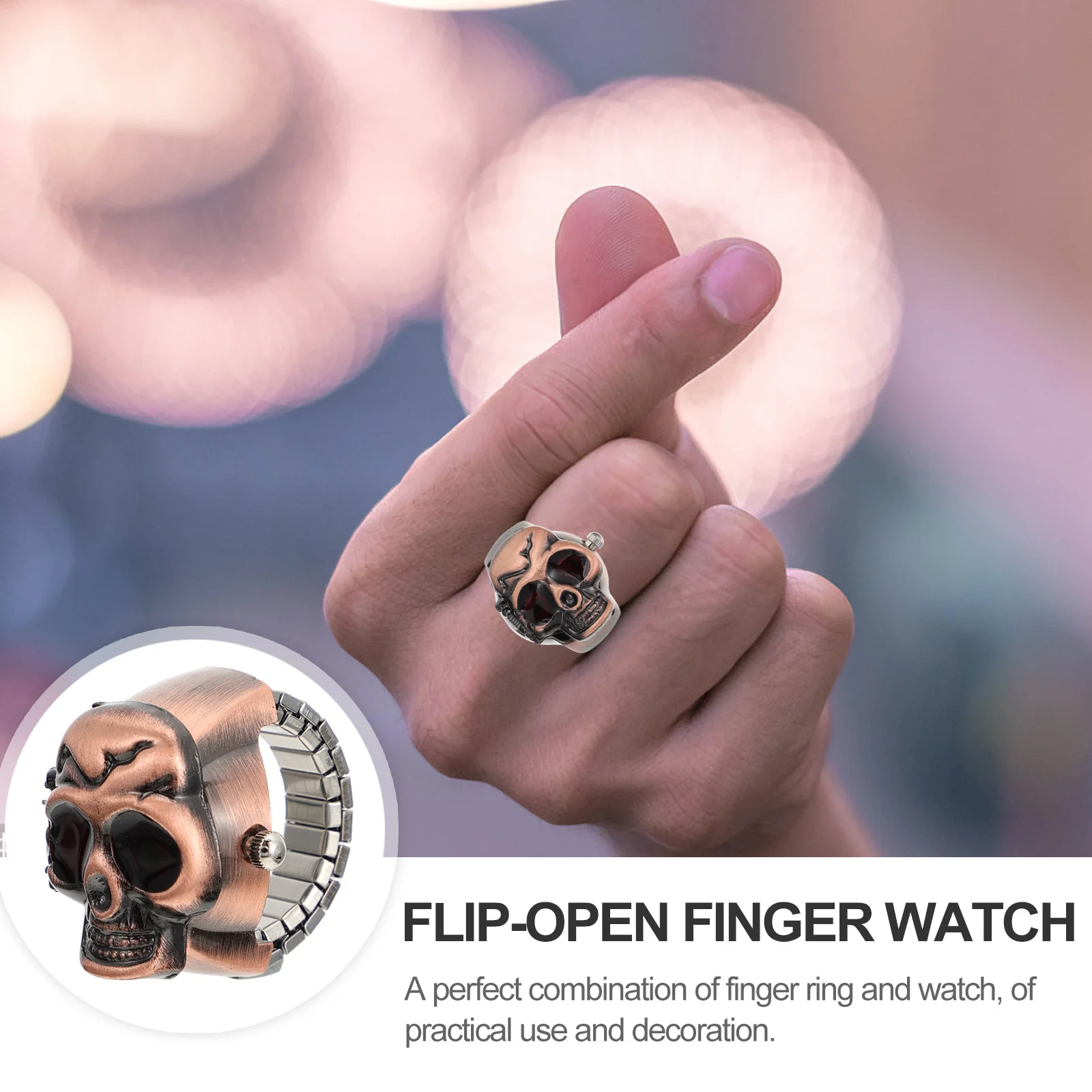 

2 Pcs Flip Ring Watch for Men Vintage Watches Flip- Finger Open-Lid