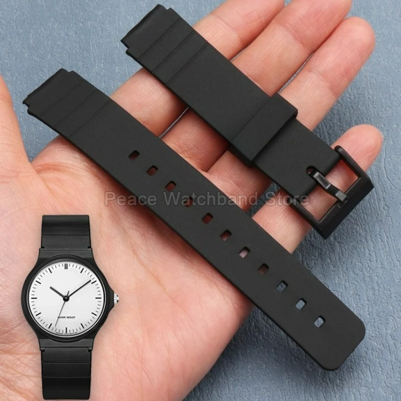 ​ ​ Для Casio MQ-24-7B MQ-24/71/76MW-59 гибкий удобный полимерный ремешок для часов черный выпуклый интерфейс защита от пота повседневная одежда ​ ​   16 мм