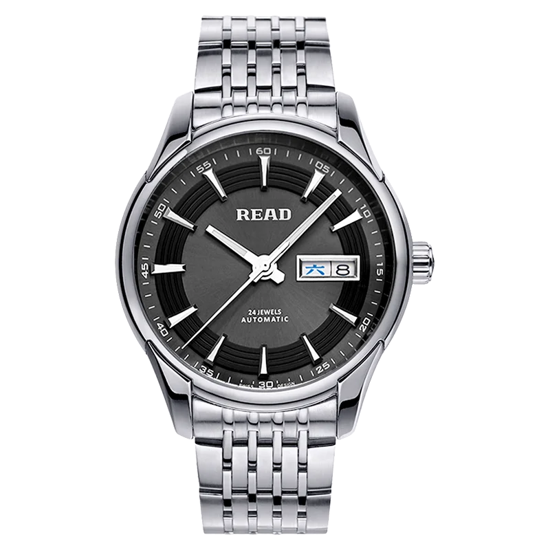 READ Men Automatic Watch | Solid Steel Bracelet | Black Dial Day‑Date Function | Hard Glass Crystal | 50M Water Resistant