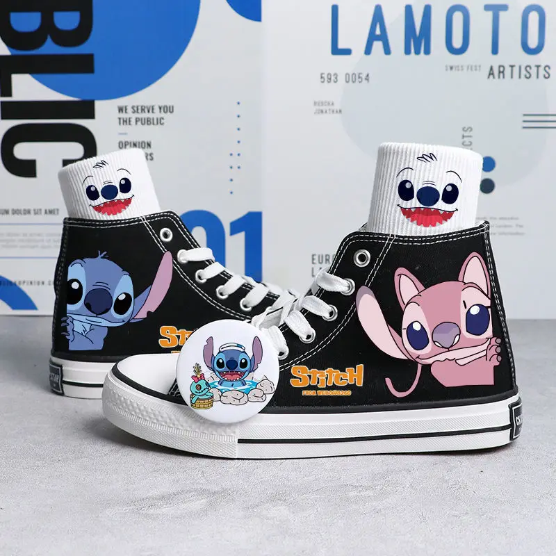 Disney Lilo & Stitch Canvas Shoes Couple White Shoes Cartoon Stitch Sneakers Men And Women Casual Tennis Shoes Size 35-44