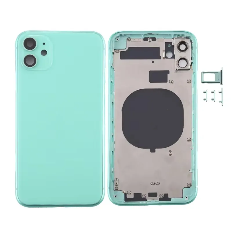 Back housing For iphone 11 Battery Back Cover Rear Door Middle Chassis Frame + SIM Tray Side Key Parts Housing Case