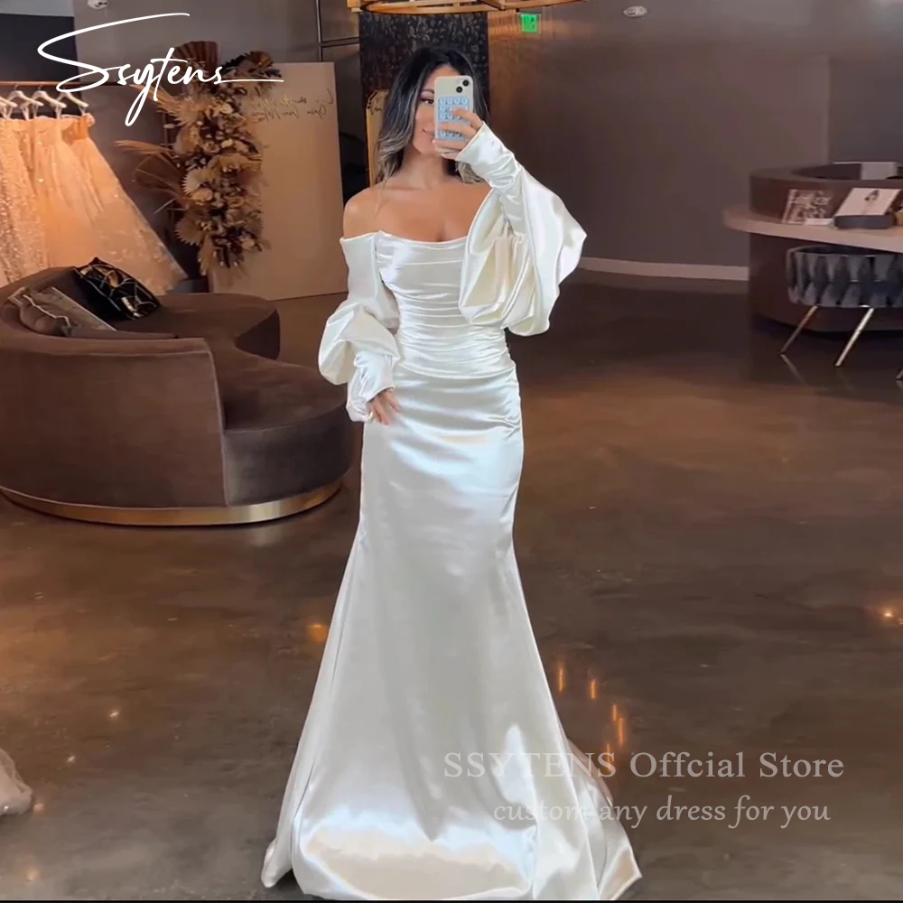 Abiti da sposa con spalle scoperte 2 In 1 maniche lunghe rimovibili abito da sposa a sirena con pieghe a cuore abito da sposa elegante con bottoni