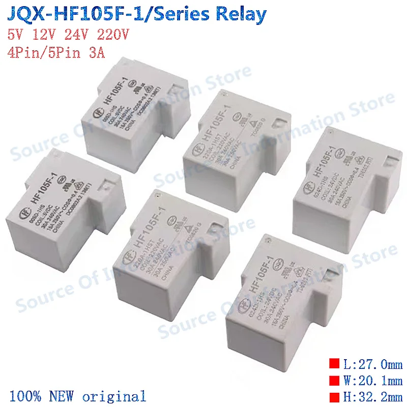 

5Pcs JQX -HF105F -1-005D 012D 024D 220A -1HST -1ZS DC5V 12V 24V 220V 4Pin 30A High Power Relay