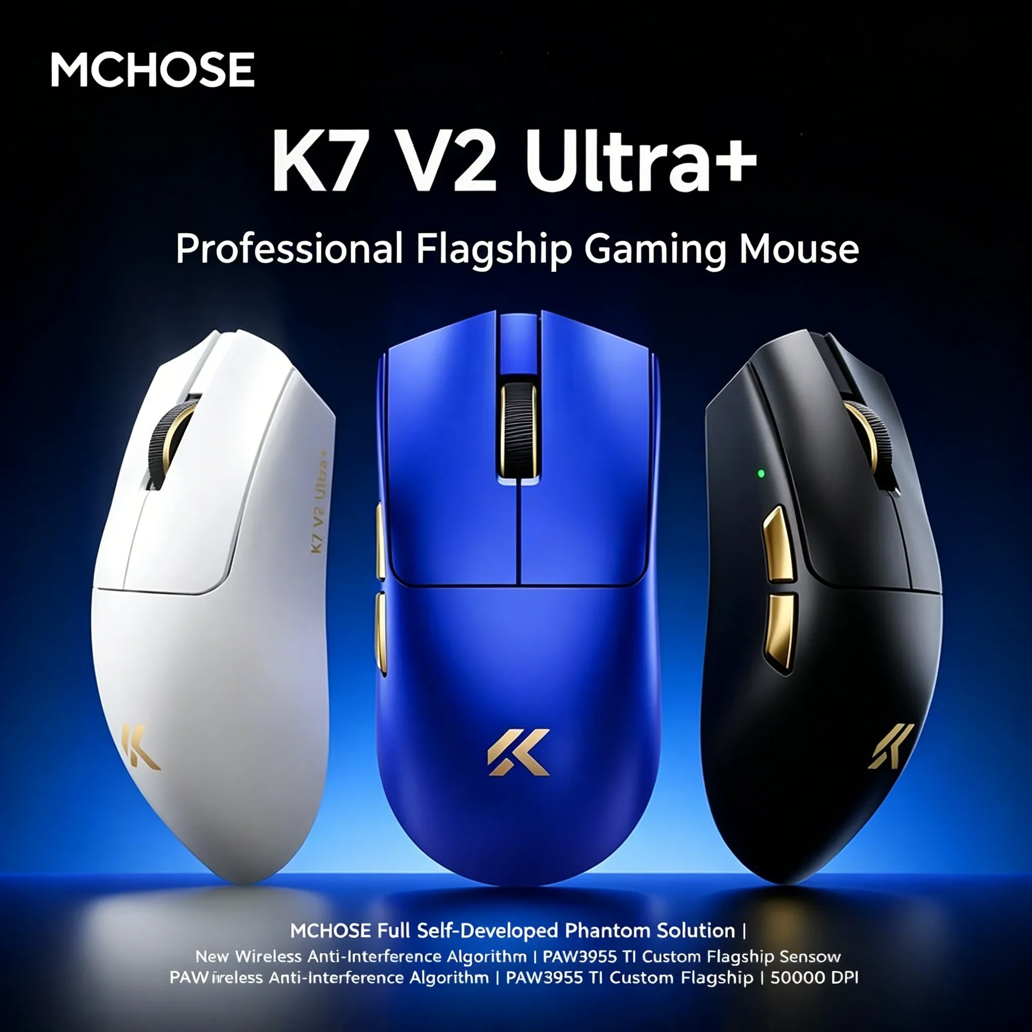 MCHOSE K7 V2 Ultra+ 50000DPI 8K Wireless Gaming Mouse PAW3955 TI Tri Mode Magnetic Charging Dock Nordic 54L Lightweight E-sports