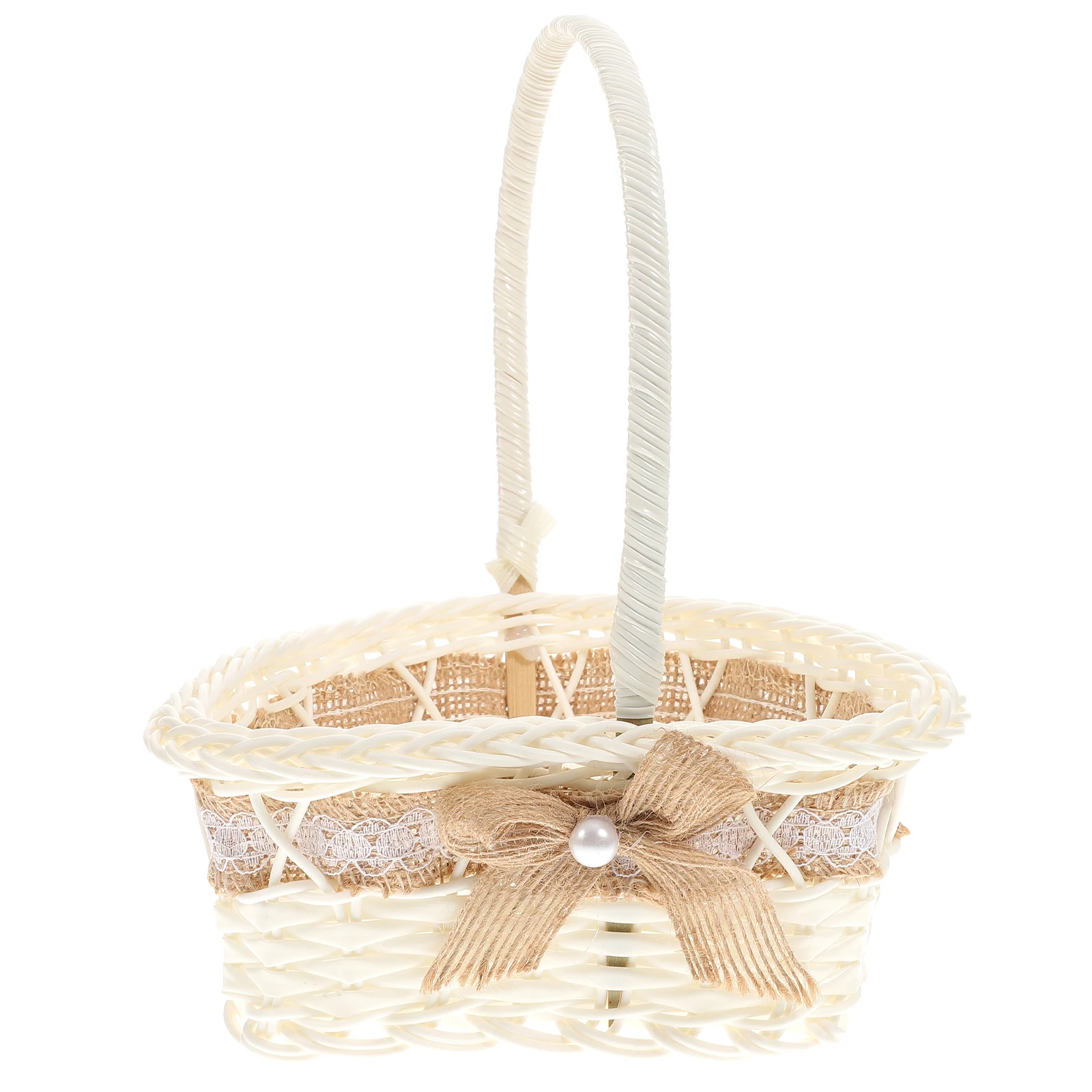 

Heart Shaped Petal Basket Handwoven Wedding Flower Girl Baskets Portable Storage Container Khaki Bamboo Weave Lightweight Handle