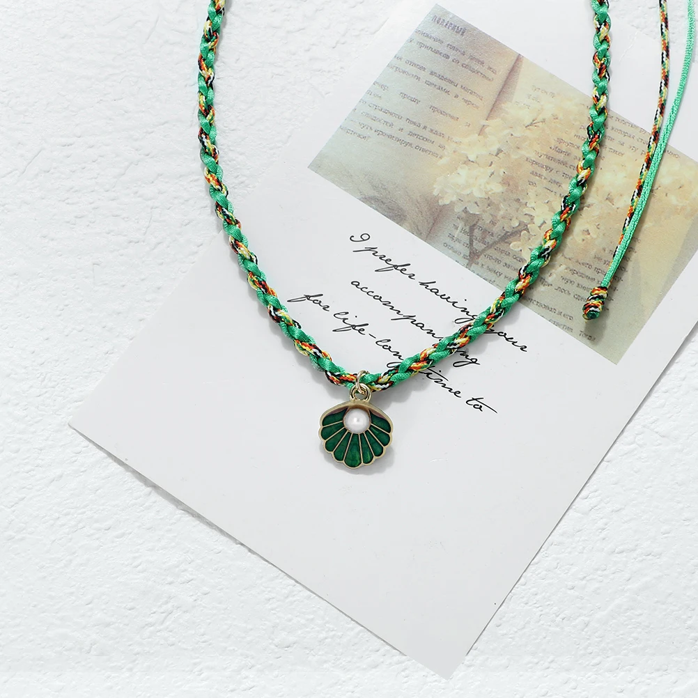 Handmade Summer Seashell Pendant Necklace for Women Men Braidded Multicolour Rope Necklaces Girls Boho Beach Jewelry Couple Gift